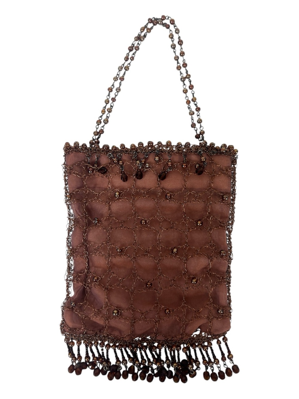 Lisa Toland Evening Bag Beaded Metal Crochet Brown EUC